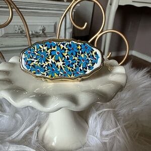 VINTAGE Floral Enamel Oblong Lip Stick Holder With Mirror!!